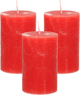 Stompkaars/cilinderkaars - 3x - rood - 5 x 8 cm - klein rustiek model