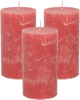 Stompkaars/cilinderkaars - 3x - rood - 7 x 13 cm - rustiek model