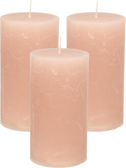 Stompkaars/cilinderkaars - 3x - taupe - 7 x 13 cm - rustiek model