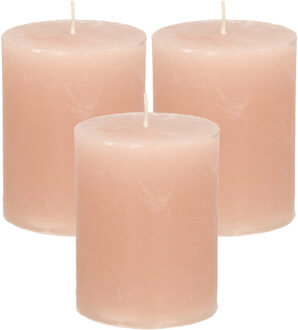 Stompkaars/cilinderkaars - 3x - taupe - 7 x 9 cm - middel rustiek model