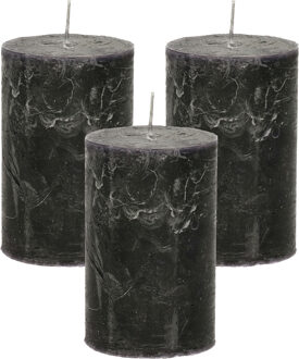 Stompkaars/cilinderkaars - 3x - zwart - 5 x 8 cm - klein rustiek model