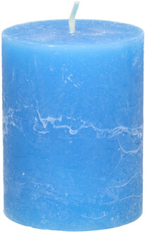 Stompkaars/cilinderkaars - helder blauw - 7 x 9 cm - middel rustiek model