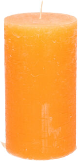 Stompkaars/cilinderkaars - oranje - 7 x 13 cm - rustiek model