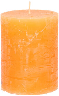 Stompkaars/cilinderkaars - oranje - 7 x 9 cm - middel rustiek model