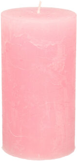 Stompkaars/cilinderkaars - roze - 7 x 13 cm - rustiek model