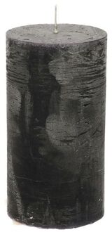 Stompkaars/cilinderkaars - zwart - 7 x 13 cm - rustiek model - Stompkaarsen