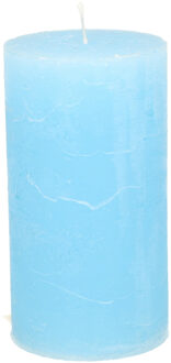Stompkaars - licht blauw - 7 x 13 cm - cilinderkaars - rustiek model