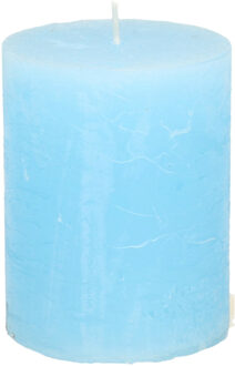 Stompkaars - licht blauw - 7 x 9 cm - middel rustiek model - cilinderkaars - kaars