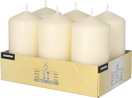 Stompkaarsen - 6x - creme wit - D6 x H12 cm