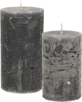 Stompkaarsen/cilinderkaarsen set - 2x - antraciet - rustiek model