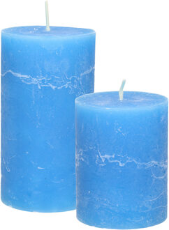 Stompkaarsen/cilinderkaarsen set - 2x - blauw - rustiek model