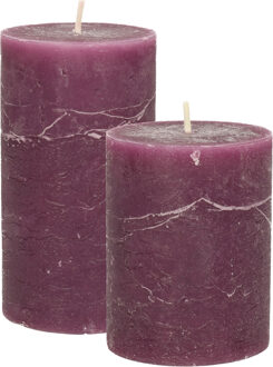 Stompkaarsen/cilinderkaarsen set - 2x - bordeaux rood - rustiek model