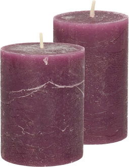 Stompkaarsen/cilinderkaarsen set - 2x - bordeaux rood - rustiek model