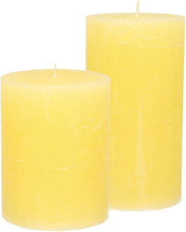 Stompkaarsen/cilinderkaarsen set - 2x - geel - rustiek model
