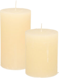 Stompkaarsen/cilinderkaarsen set - 2x - ivoor wit - rustiek model