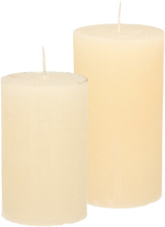 Stompkaarsen/cilinderkaarsen set - 2x - ivoor wit - rustiek model