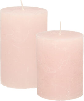 Stompkaarsen/cilinderkaarsen set - 2x - licht roze - rustiek model