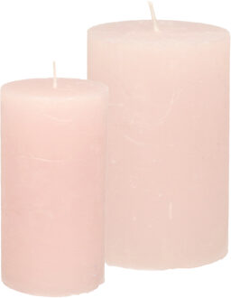 Stompkaarsen/cilinderkaarsen set - 2x - licht roze - rustiek model