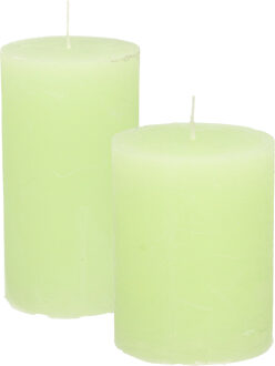 Stompkaarsen/cilinderkaarsen set - 2x - lime groen - rustiek model