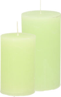 Stompkaarsen/cilinderkaarsen set - 2x - lime groen - rustiek model