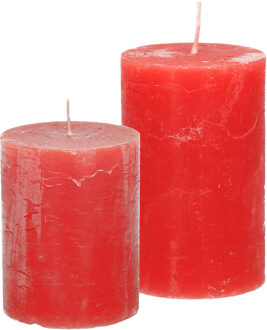 Stompkaarsen/cilinderkaarsen set - 2x - rood - rustiek model