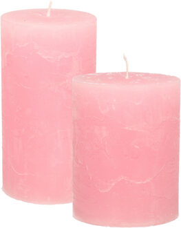 Stompkaarsen/cilinderkaarsen set - 2x - roze - rustiek model