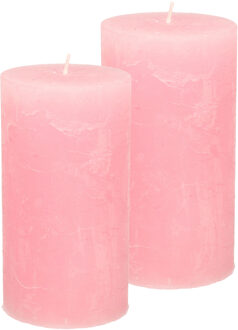 Stompkaarsen/cilinderkaarsen set - 2x - roze - rustiek model