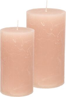 Stompkaarsen/cilinderkaarsen set - 2x - taupe - rustiek model