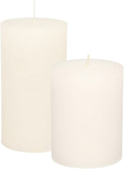 Stompkaarsen/cilinderkaarsen set - 2x - wit - rustiek model