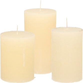 Stompkaarsen/cilinderkaarsen set - 3x - ivoor wit - rustiek model