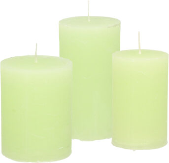 Stompkaarsen/cilinderkaarsen set - 3x - lime groen - rustiek model