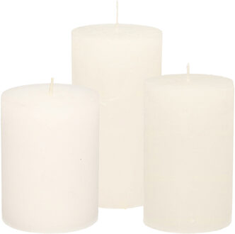 Stompkaarsen/cilinderkaarsen set - 3x - wit - rustiek model