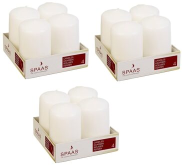 Stompkaarsen/zuilkaarsen - set van 12x - creme wit - D5 x H8 cm - 12 branduren