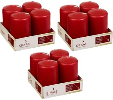 Stompkaarsen/zuilkaarsen - set van 12x - rood - D5 x H8 cm - 12 branduren