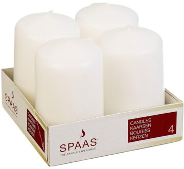 Stompkaarsen/zuilkaarsen - set van 4x - creme wit - D5 x H8 cm - 12 branduren