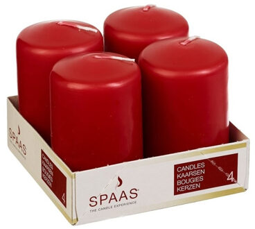Stompkaarsen/zuilkaarsen - set van 4x - rood - D5 x H8 cm - 12 branduren