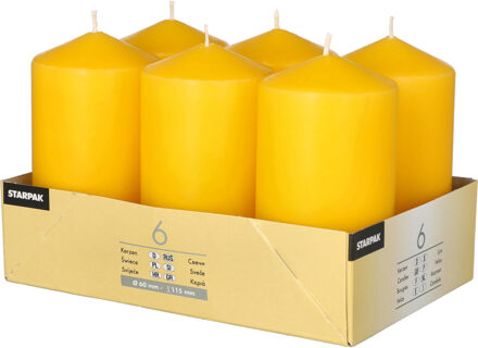Stompkaarsen/zuilkaarsen set van 6x - geel - D6 x H12 cm - 24 branduren