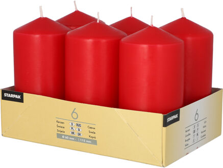 Stompkaarsen/zuilkaarsen set van 6x - kersenrood - D6 x H12 cm - 24 branduren