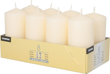 Stompkaarsen/zuilkaarsen set van 8x - cr?me wit - D5 x H10 cm - 16 branduren