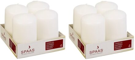 Stompkaarsen/zuilkaarsen - set van 8x - creme wit - D5 x H8 cm - 12 branduren