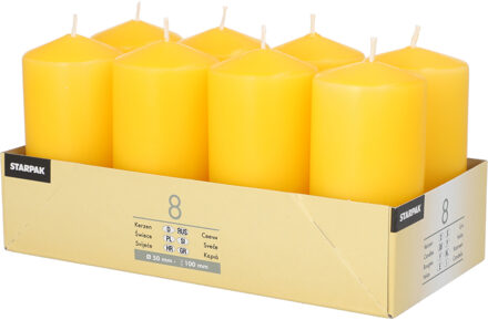 Stompkaarsen/zuilkaarsen set van 8x - geel - D5 x H10 cm - 16 branduren