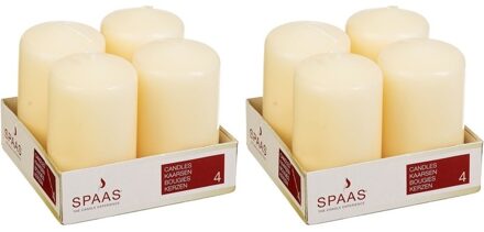 Stompkaarsen/zuilkaarsen - set van 8x - ivoorwit - D5 x H8 cm - 12 branduren