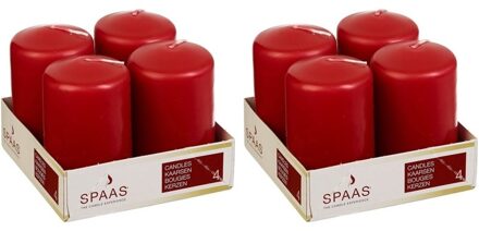 Stompkaarsen/zuilkaarsen - set van 8x - rood - D5 x H8 cm - 12 branduren