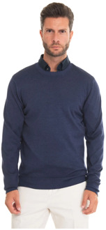 Stone Washed Slim Fit Pullover Fay , Blue , Heren - 2Xl,M,4Xl,3Xl