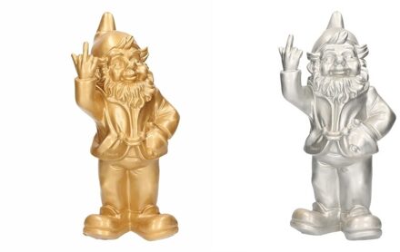Stoobz Design 2x Tuinkabouters goud/zilver middelvinger 30 cm