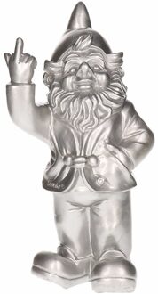 Stoobz Design Tuinbeeld kabouter zilver middelvinger 20 cm - Tuinbeelden Zilverkleurig