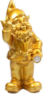 Stoobz Design Tuinkabouter - goud - Middelvinger en Solar Verlichting - Tuinbeeld - 31 cm