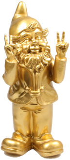 Stoobz Design Tuinkabouter - goudkleurig - peace - 31 cm - polystone - tuinbeeldje