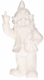 Stoobz Design Tuinkabouter met middelvinger - Polystone - 30 cm - wit - buiten decoratie