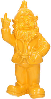 Stoobz Design Tuinkabouter middelvinger - brutaal - geel - tuinbeeld - 30 cm - polystone